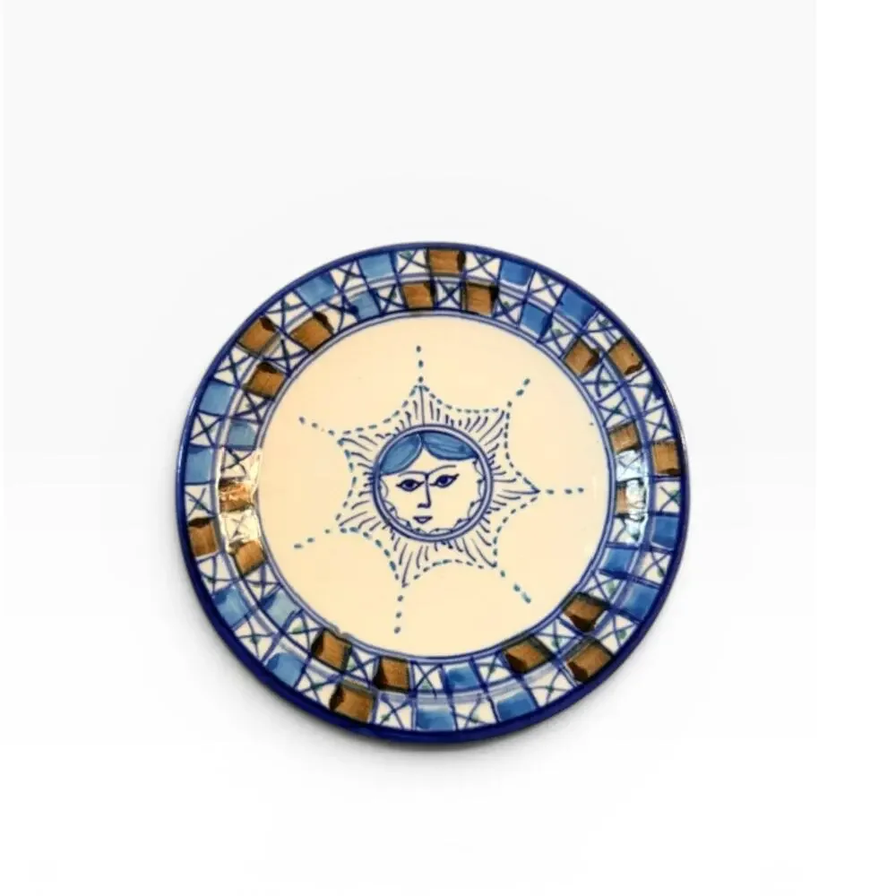Hand Painted Artisan Sun Face Ceramic Dinnerware Set 5 Piece